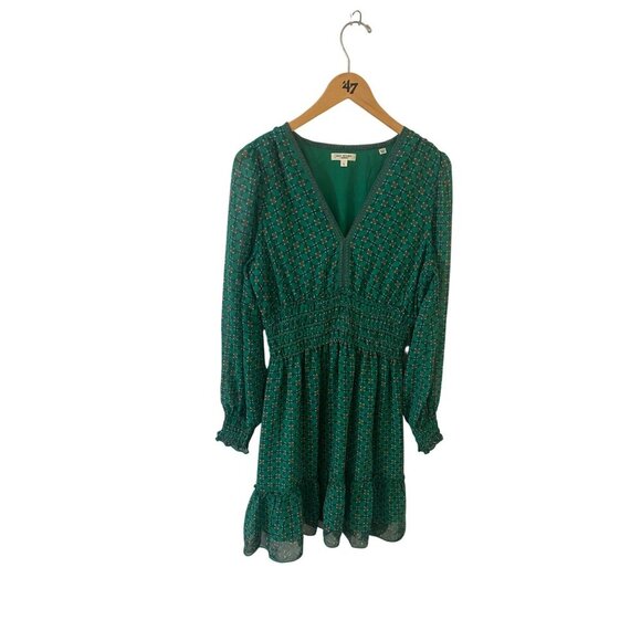 Max Studio Women's Long Sleeve Chiffon Green Smoked Mini Dress - Large - Picture 1 of 15